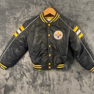 VTG 80s NFL Stahl-Urban Pittsburgh Steelers Satin Bomber Jacket Big Boys size 10